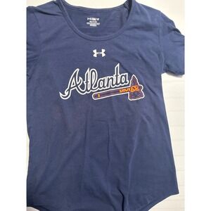 Under Armour Atlanta Braves MLB HeatGear Navy Blue T-Shirt Womens Small Loose‎